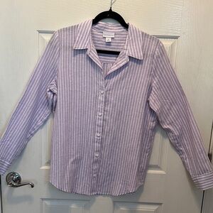 Liz Claiborne Lavender & White Striped Button-Down Shirt